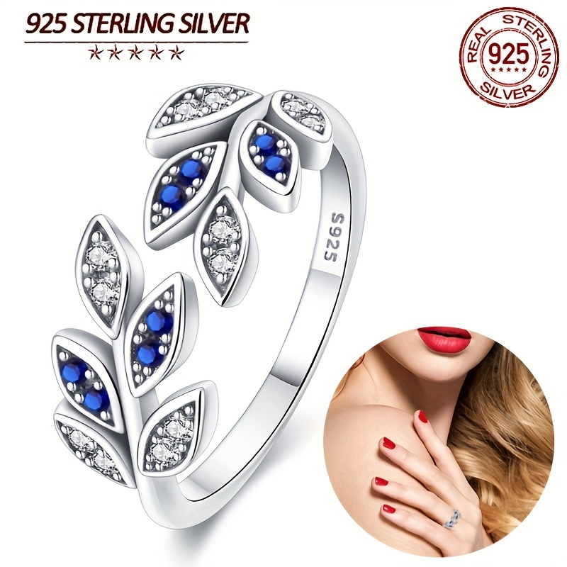 S925 Pure Silvery Leaf Opening Ring DIY Jewelry